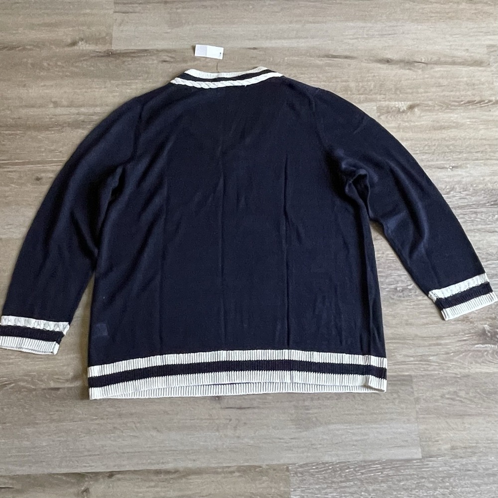 Talbots Linen V-Neck Sweater 1X Navy White Lightweight Summer Pullover NWT $99 - Picture 7 of 7